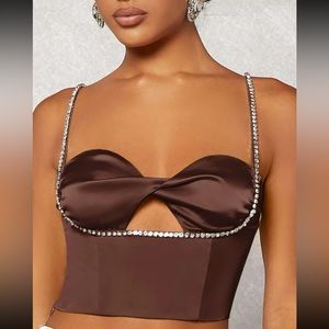 Rhinestone Brown Bow Crop Top